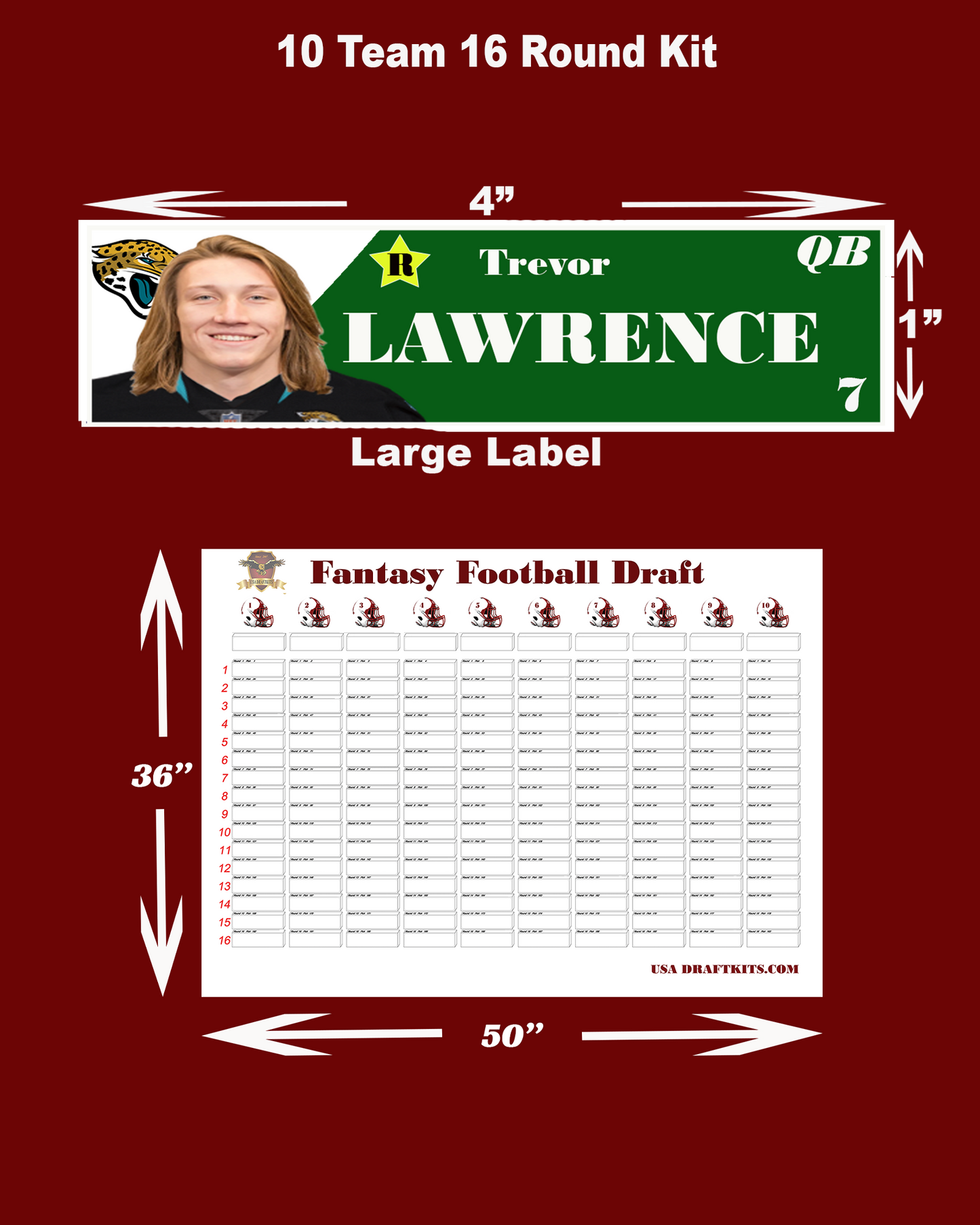 2023 LARGE  4 x 1 INCH PHOTO LABEL DRAFT KITS, 8-16 TEAMS / 16-25 ROUNDS