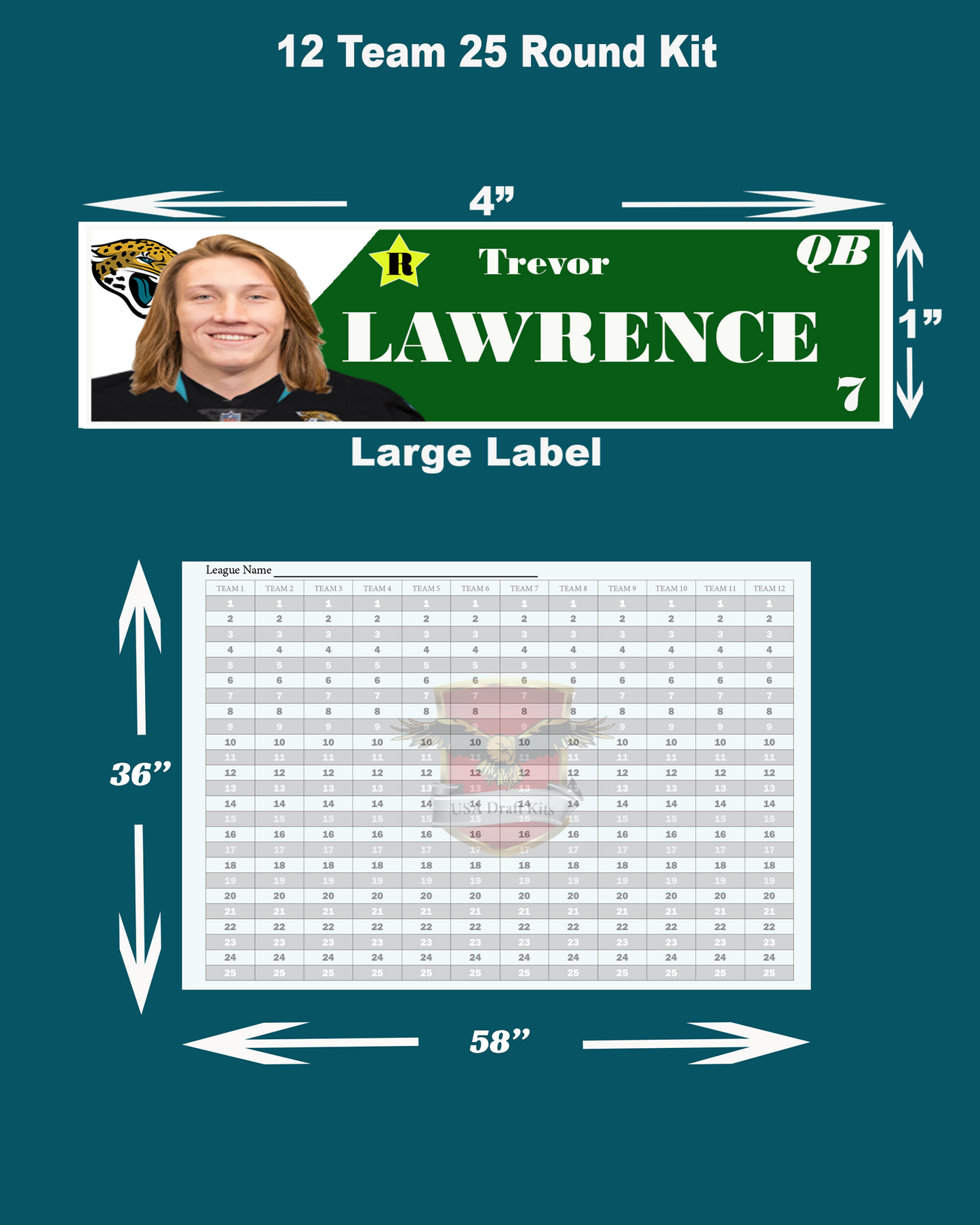 2023 LARGE  4 x 1 INCH PHOTO LABEL DRAFT KITS, 8-16 TEAMS / 16-25 ROUNDS
