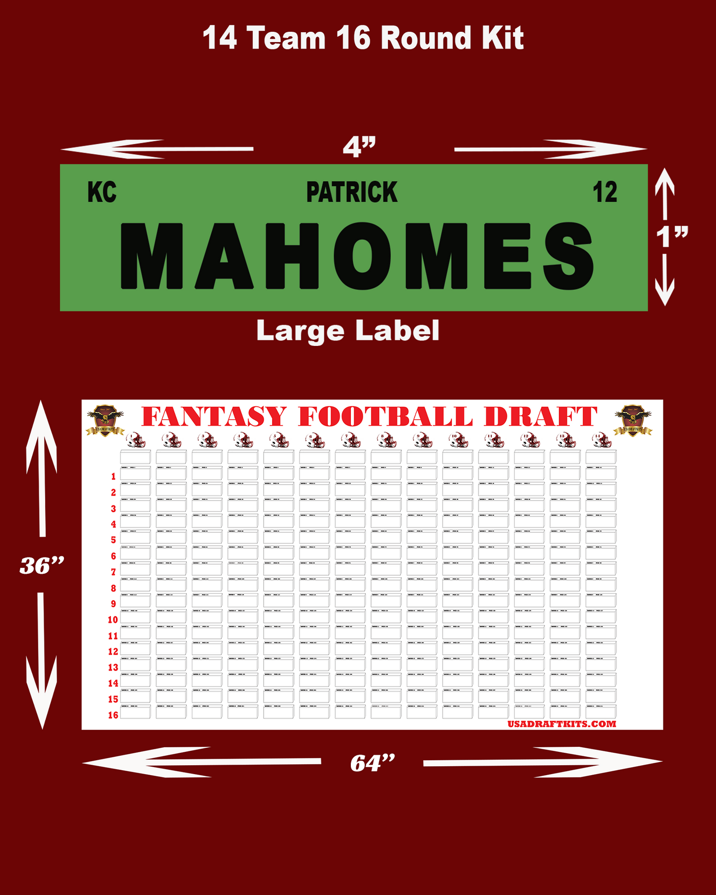 2023 LARGE 1 x 4 INCH TRADITIONAL DRAFT KITS - 8-16 TEAMS / 16-25 ROUNDS